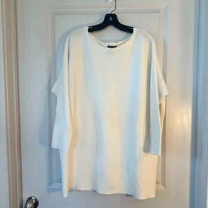 Eileen Fisher Cream Wool Blend Heavy Knit Ribbed Tunic Top, Size XL